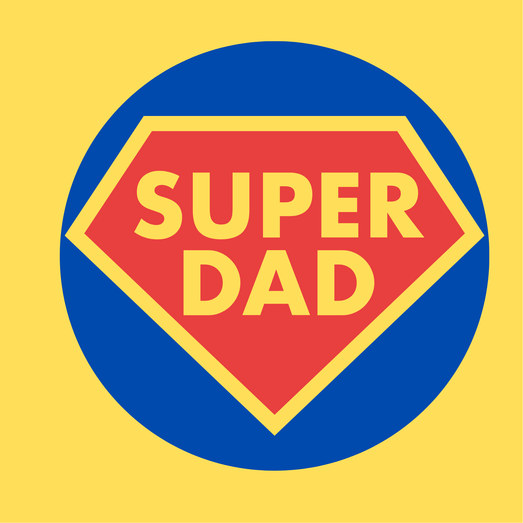 Super Dad logo with red and blue design on a yellow background