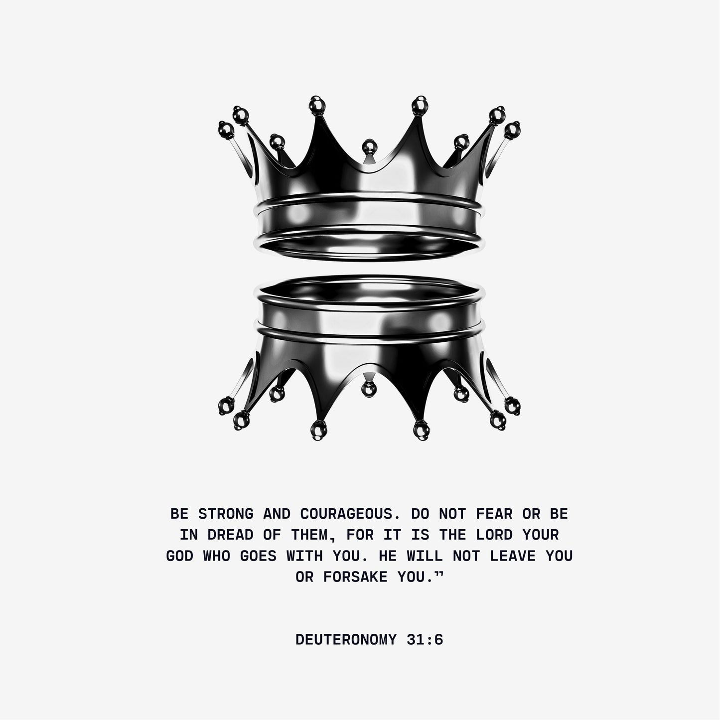 Black and white illustration of a crown with a biblical quote on a white background